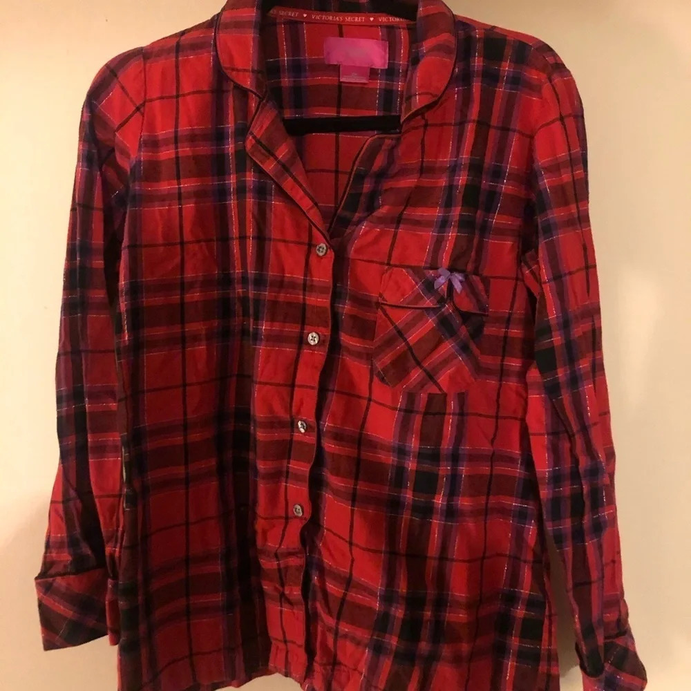 VS Red Plaid Flannel Pajama PJ Top Small